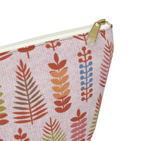 Stamped Leaves Accessory Pouch w T-bottom in Red